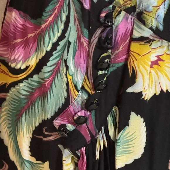 KAREN ALEXANDER Vintage 80âsâ Black Brocade Tropical Dress Size 6 Floral Party - Picture 8 of 14